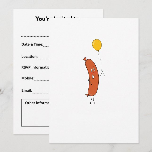 Niedliche lustige Wurst Einladung (Vorne/Hinten)