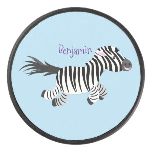 Niedliche lustige Zebra-Cartoon-Illustration Eishockey Puck