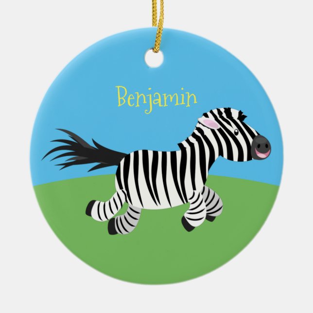 Niedliche lustige Zebra-Cartoon-Illustration Keramik Ornament (Vorne)