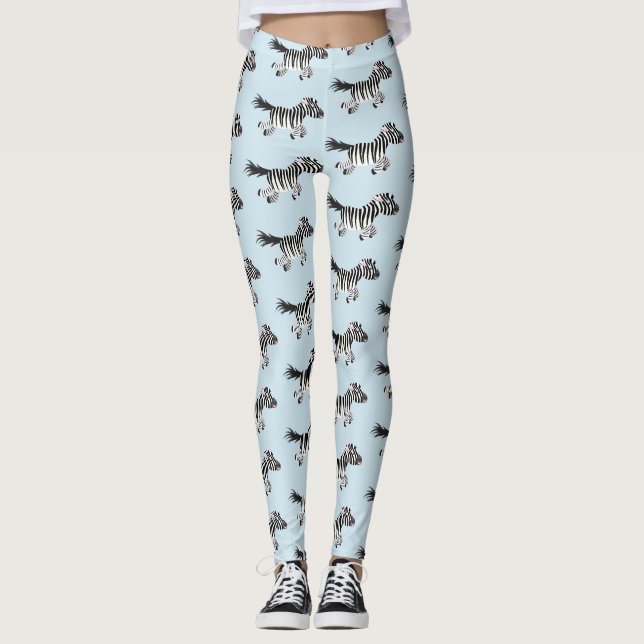 Niedliche lustige Zebra-Cartoon-Illustration Leggings (Vorderseite)