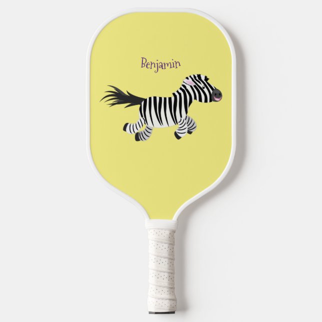 Niedliche lustige Zebra-Cartoon-Illustration Pickleball Schläger (Vorderseite)