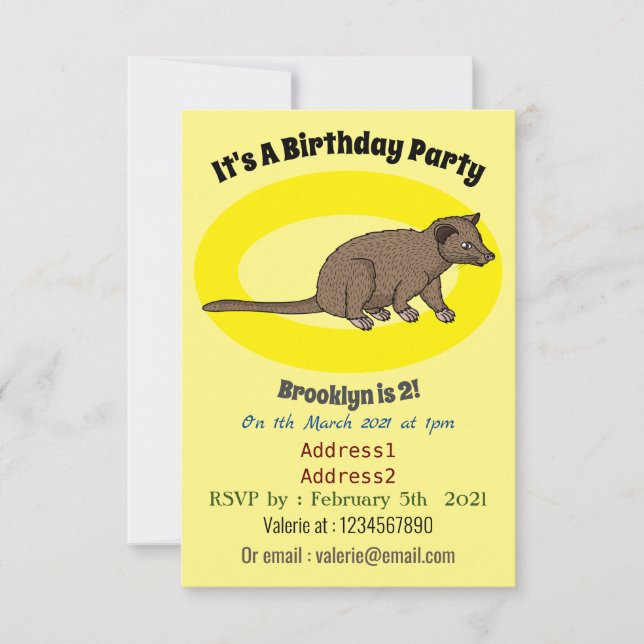 Niedliche Luwak Civet Cartoon Abbildung Einladung (Vorderseite)