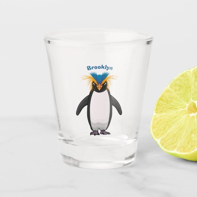 Niedliche Macaroni-Pinguin-Cartoon-Abbildung Schnapsglas (Vorderseite)