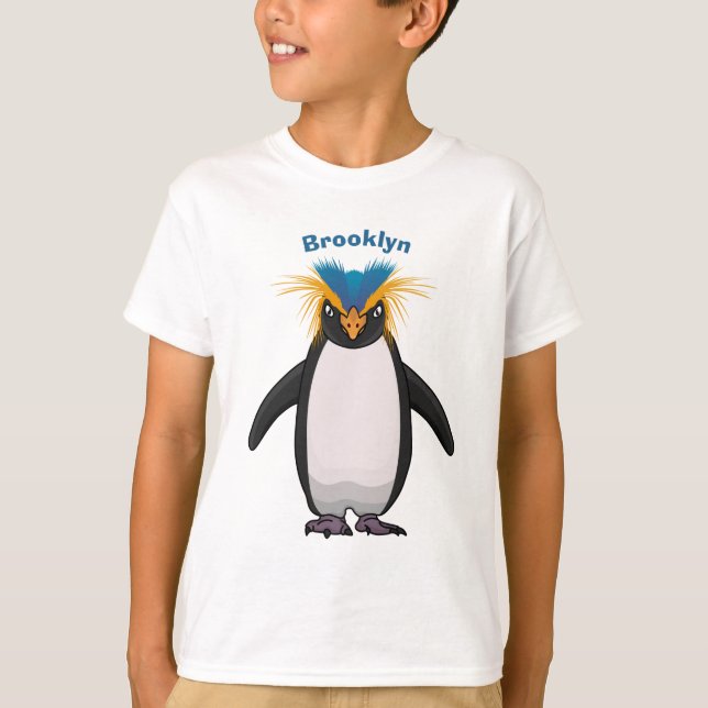 Niedliche Macaroni-Pinguin-Cartoon-Abbildung T-Shirt (Vorderseite)