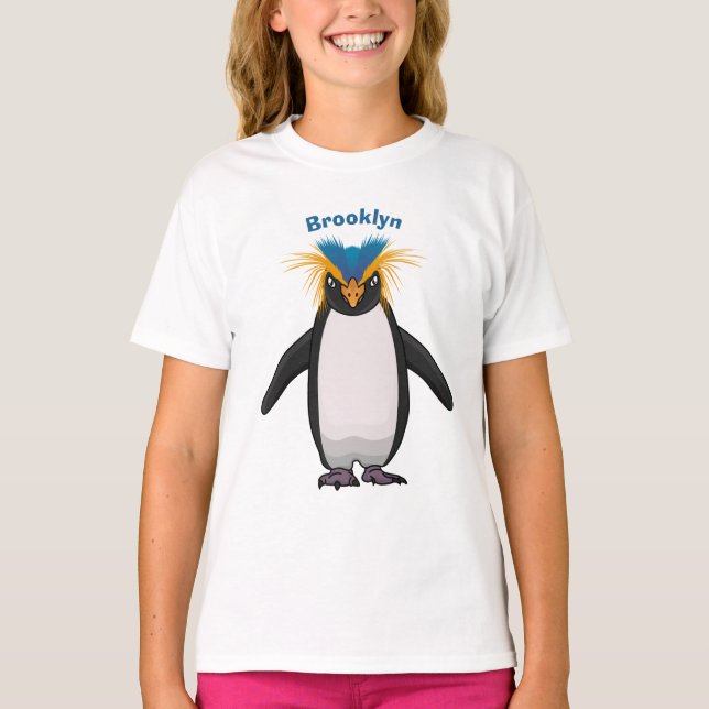 Niedliche Macaroni-Pinguin-Cartoon-Abbildung T-Shirt (Vorderseite)