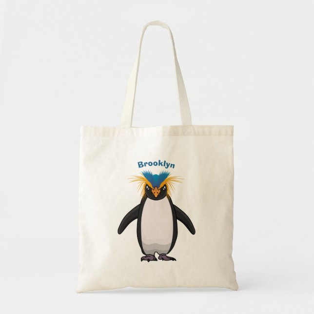 Niedliche Macaroni-Pinguin-Cartoon-Abbildung Tragetasche (Vorne)