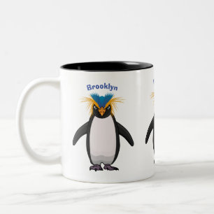 Niedliche Macaroni-Pinguin-Cartoon-Abbildung Zweifarbige Tasse