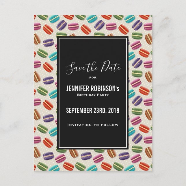Niedliche Macarons Muster Save the Date Postkarte (Vorderseite)
