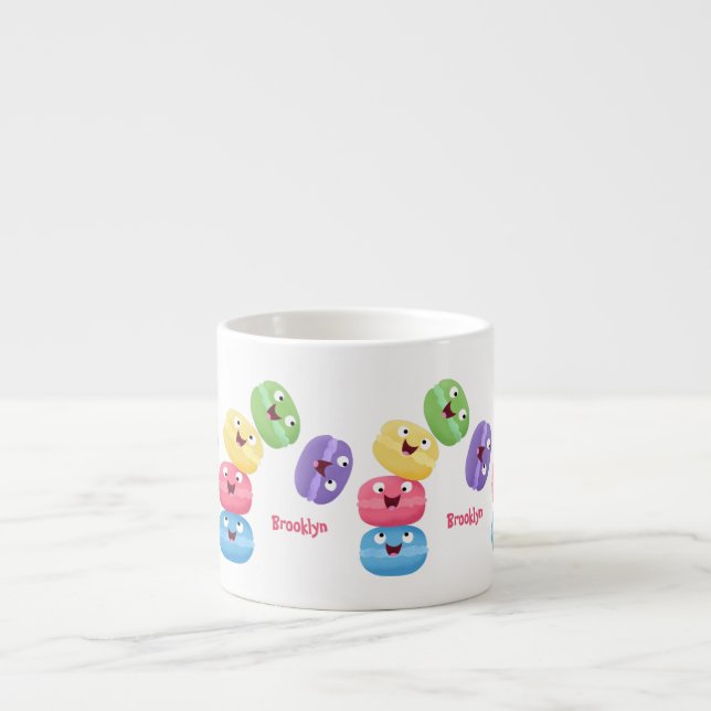 Niedliche Macaros Cartoon Illustration Espressotasse (Vorderseite)