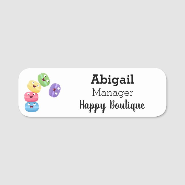 Niedliche Macaros Cartoon Illustration Namensschild (Vorderseite)