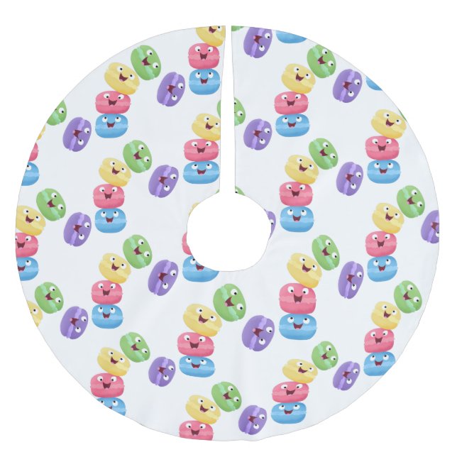 Niedliche Macaros Cartoon Illustration Polyester Weihnachtsbaumdecke (Vorderseite)