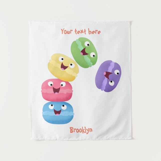 Niedliche Macaros Cartoon Illustration Wandteppich (Vorderseite)