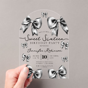 Niedliche Mädchen-Coquette-Schleife Sweet 16 Gebur Acryleinladungen