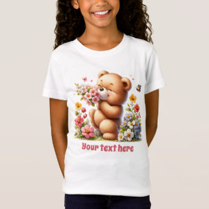 Niedliche Mädchen, die einen Bären nach Maß tragen T-Shirt