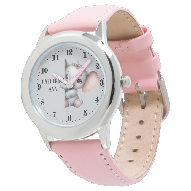 Niedliche Mädchen, die Elefanten pinkeln, geben de Armbanduhr (Schrägansicht)