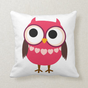Niedliche Mädchen-Eule mit Herz-Halskette Kissen