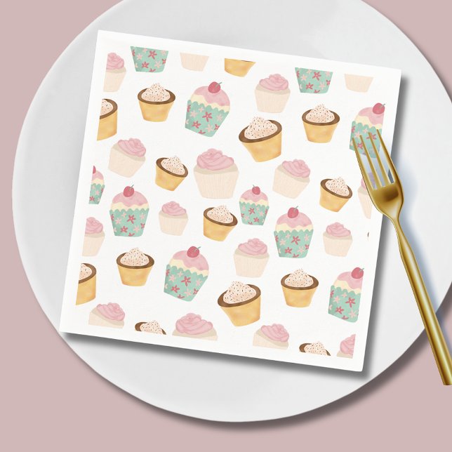 Niedliche Mädchen Geburtstagskuppelmuster Serviette (Cupcake pattern paper napkins - perfect for baby showers,  afternoon tea and girls birthday parties.)