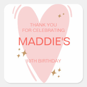 Niedliche Mädchen Geburtstagsparty Gefallen Pink H Quadratischer Aufkleber