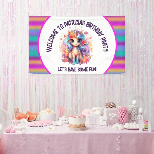 niedliche Mädchen Happy Birthday Einhorn Banner (Party)