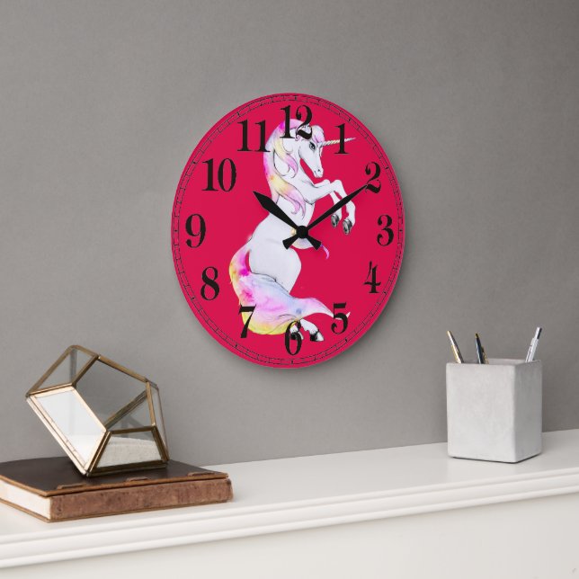 Niedliche Mädchen Hübsch Einhorn Rosa Große Wanduhr (Büro)