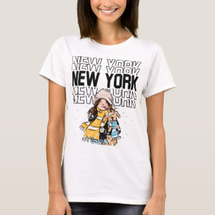 Niedliche Mädchen und ein Hund New York Typografie T-Shirt
