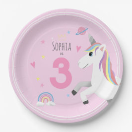 Niedliche Mädchen und Girly Pink Einhorn Kindergeb Pappteller