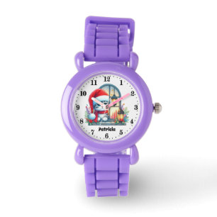 Niedliche Mädchen Weihnachtskatze geben Namen Armbanduhr