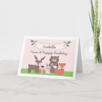 Niedliche Mädchen Woodland Tiere Geburtstagskarte
