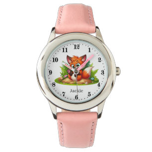 Niedliche Mädchenfoxliebhaber geben Namen Armbanduhr