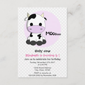 Niedliche mädchenhafte Kuh Punkte Mädchen Kinderge Einladung
