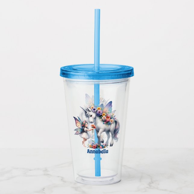 Niedliche Mädels Einhornmärchen tragen den Namen Acryltrinkbecher (Vorderseite)