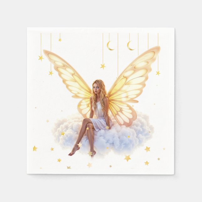 Niedliche magische blaue Augen Feen goldene Flügel Serviette (Vorderseite)