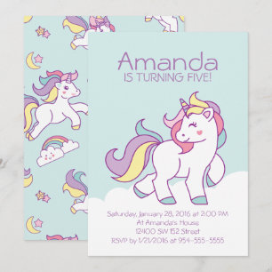 Niedliche magische Einhornpastel GIRLY Tiere Gebur Einladung