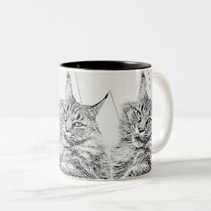 Niedliche Maincoon-Katze schwarz-weiß Zweifarbige Tasse