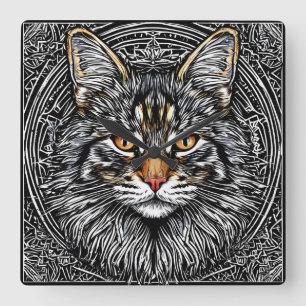 Niedliche Maine Coon Cat Quadratische Wanduhr