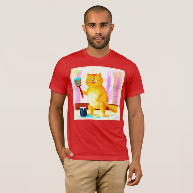 Niedliche Malerei einer Katze mit einem Pinsel. Je T-Shirt (Vorne ganz)