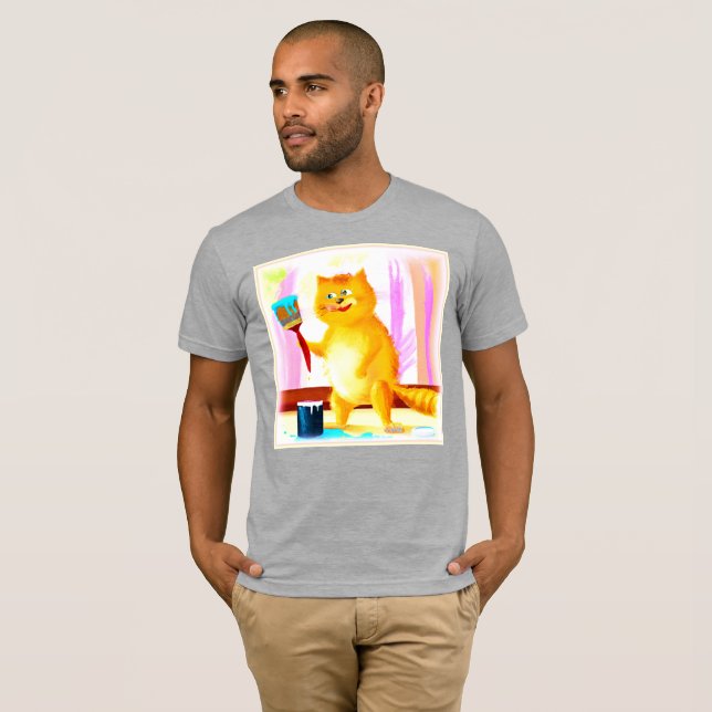 Niedliche Malerei einer Katze mit einem Pinsel. Je T-Shirt (Vorne ganz)