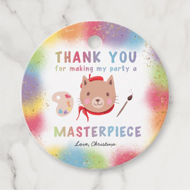 Niedliche Malerei Party Kitty Cat Geburtstag Geschenkanhänger (Vorderseite)