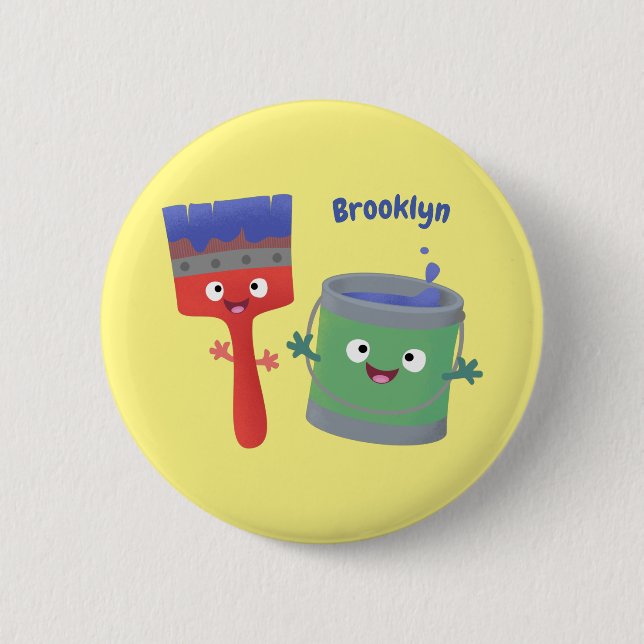 Niedliche Malerpinsel und Zeichenkarikaturen Button (Vorderseite)