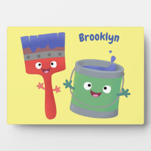 Niedliche Malerpinsel und Zeichenkarikaturen Fotoplatte