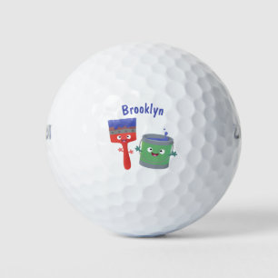 Niedliche Malerpinsel und Zeichenkarikaturen Golfball