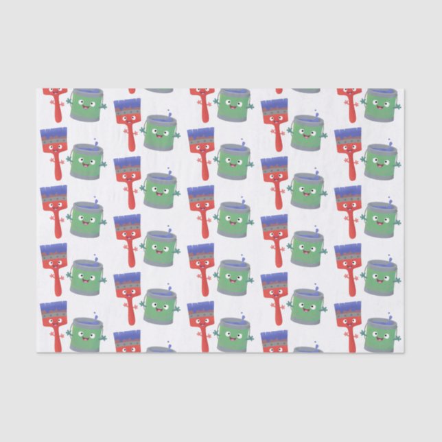 Niedliche Malerpinsel und Zeichenkarikaturen Seidenpapier (Vorderseite)