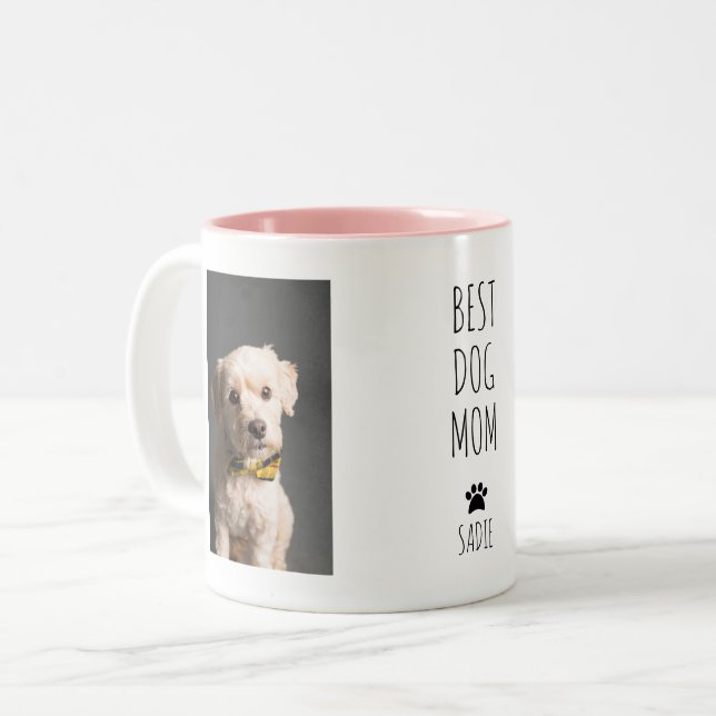 Niedliche Mama Bester Hund Rosa Weißer handgeschri Zweifarbige Tasse (Vorderseite Links)