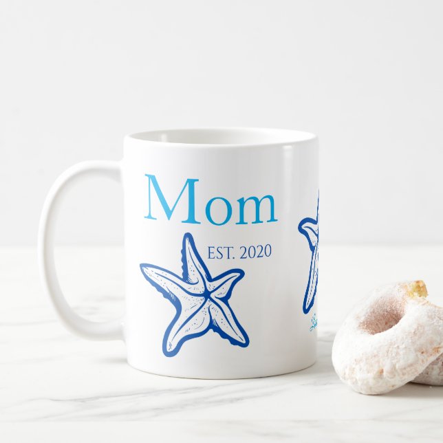 Niedliche Mama Blue Starfish Beachy Kaffee Tasse (Mit Donut)