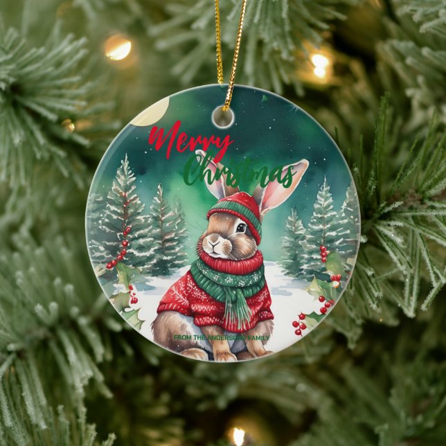 Niedliche MAMA Kaninchen Weihnachten Weihnachtsnam Keramik Ornament (Baum)