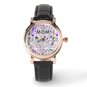 Niedliche Mama Mutter Word Art Typo Cloud Mütter  Armbanduhr