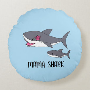 Niedliche Mama Shark und Baby Shark Rundes Kissen