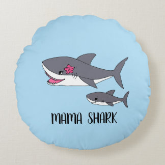 Niedliche Mama Shark und Baby Shark Rundes Kissen