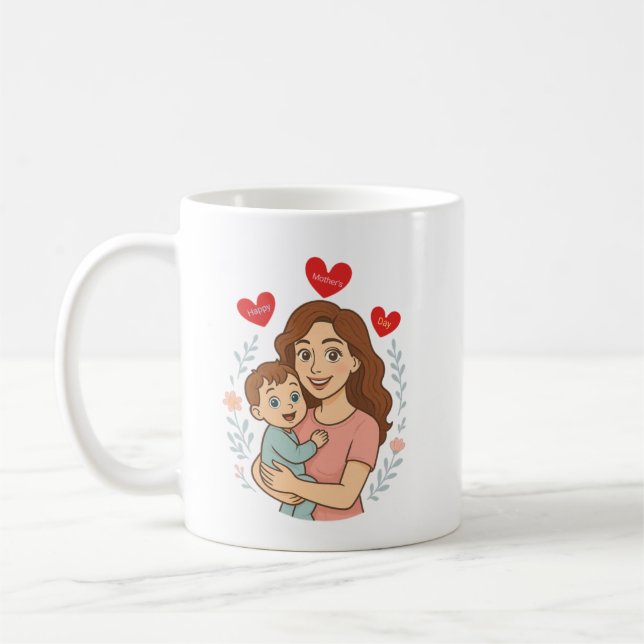 Niedliche Mama und Baby Cartoon Tasse Muttertag (Links)