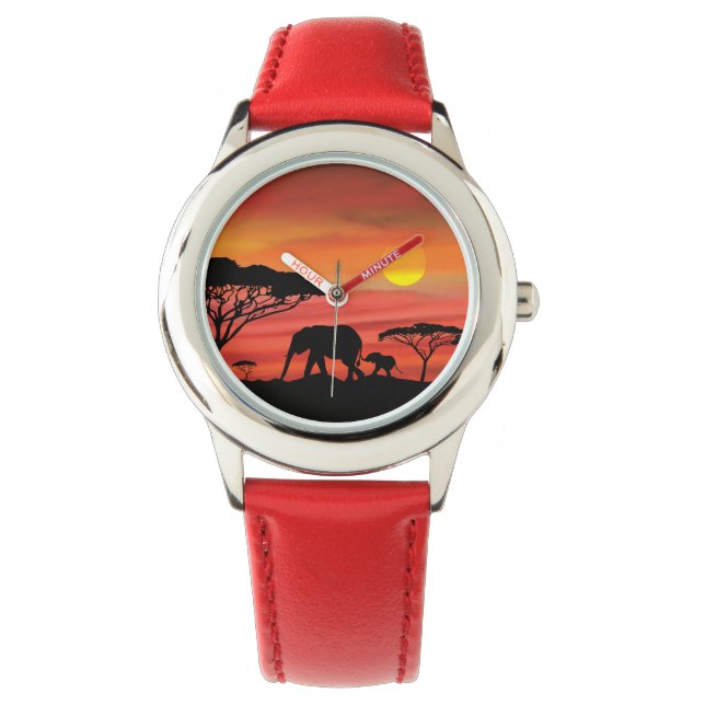 Niedliche Mama- und Baby-Elefanten im Serengeti Armbanduhr (Vorderseite)